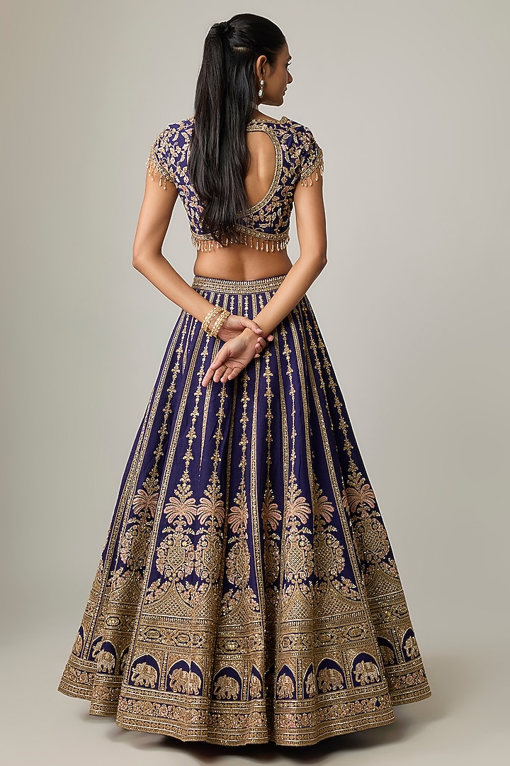 Navy Raw Silk Bridal Lehenga Set by Kalighata at Pernia's Pop Up Shop
