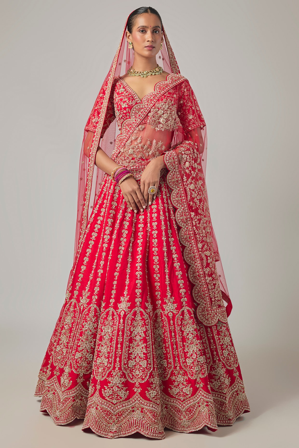 Kalighata Red Raw Silk Embroidered Lehenga Set