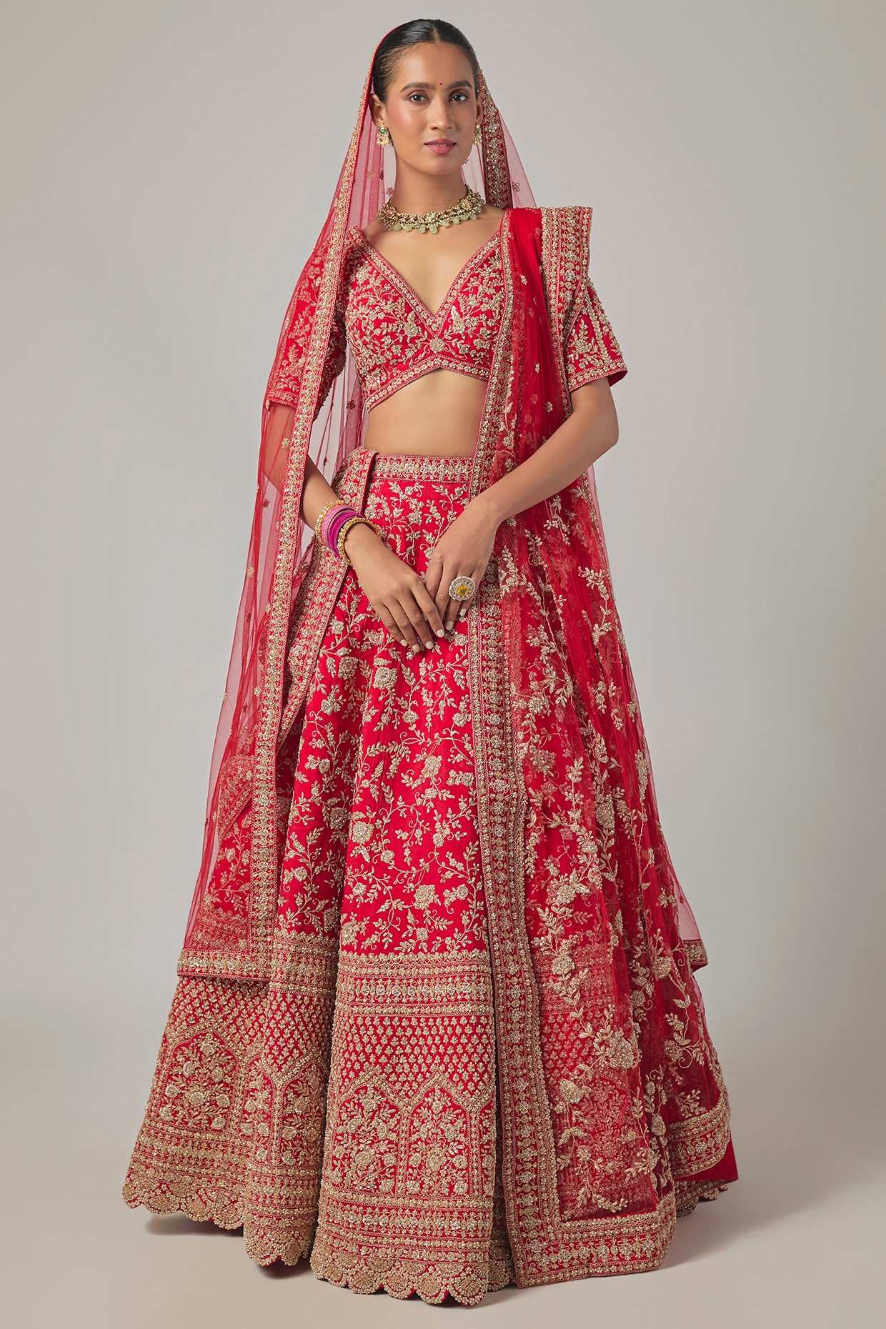 Kalighata Red Raw Silk Embroidered Lehenga Set