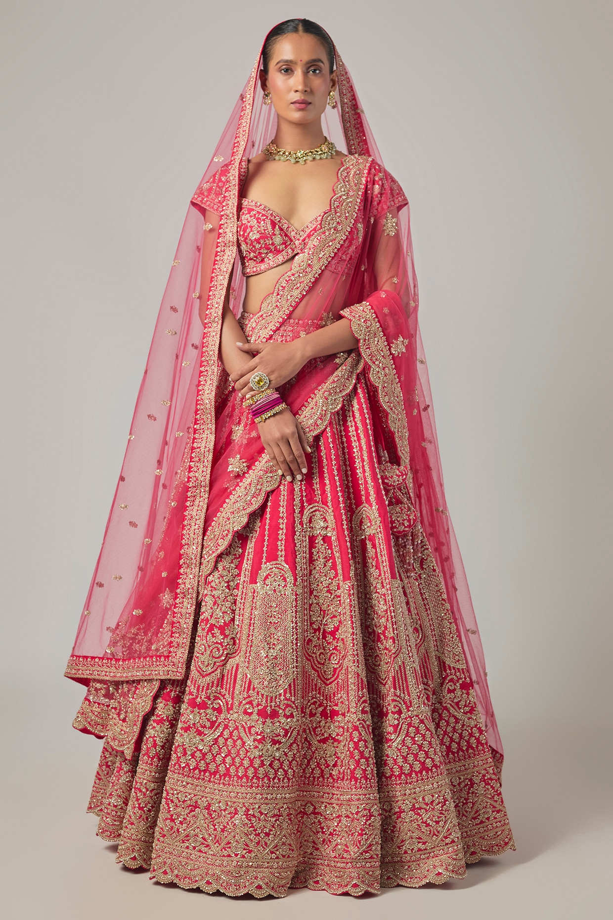 Kalighata Coral Raw Silk Embroidered Lehenga Set