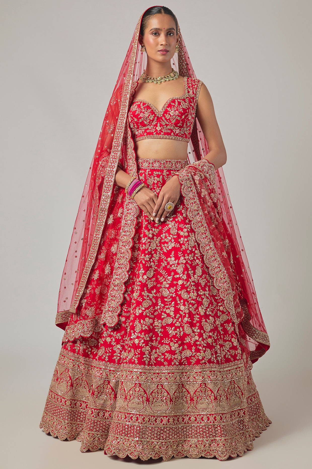 Kalighata Red Raw Silk Embroidered Lehenga Set