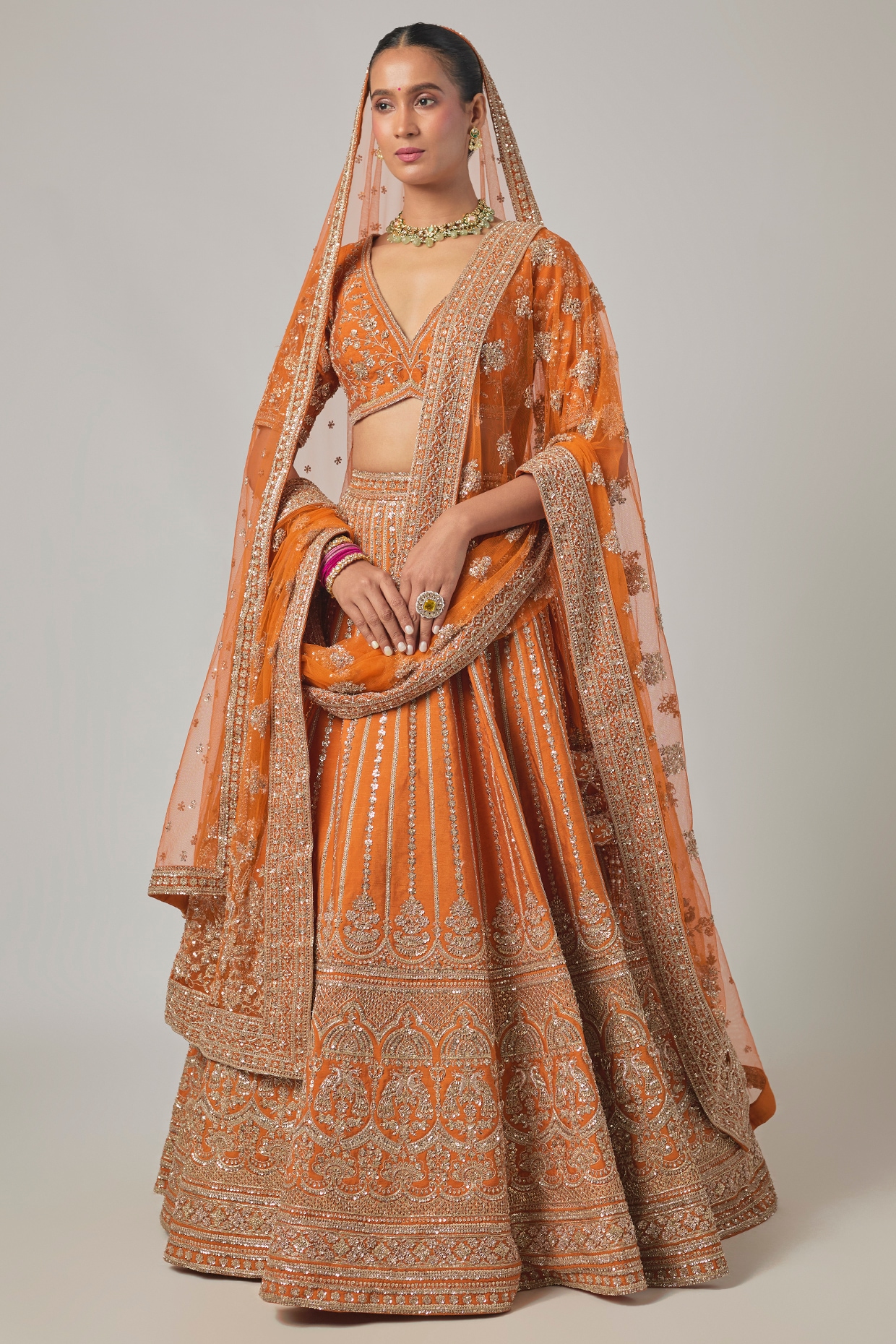 Kalighata Rust Raw Silk Embroidered Lehenga Set