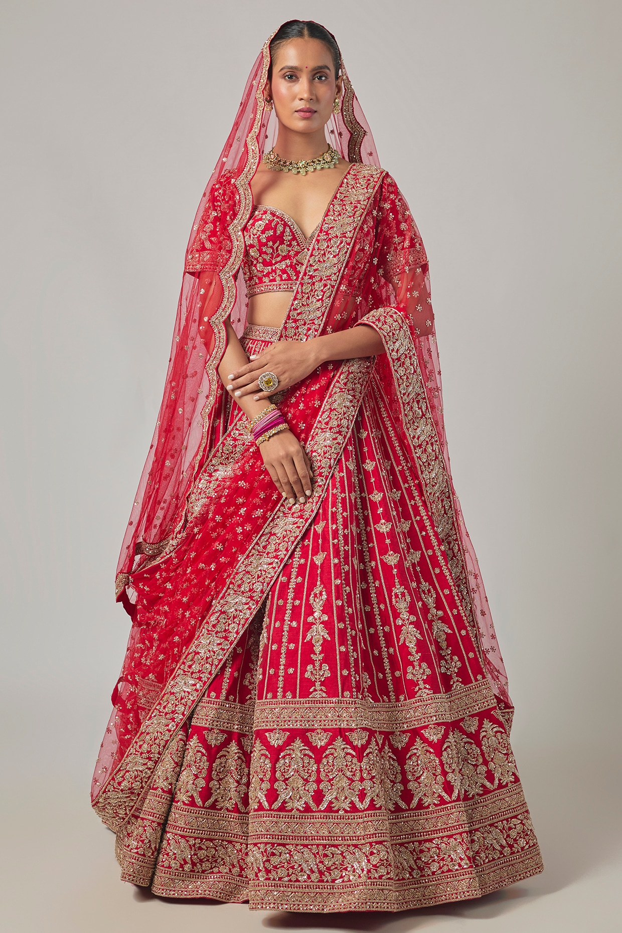 Kalighata Red Raw Silk Embroidered Lehenga Set