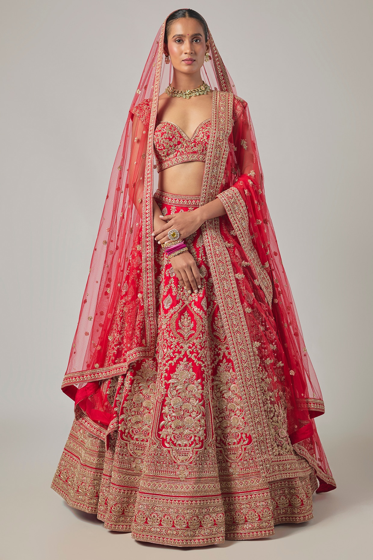 Kalighata Red Raw Silk Embroidered Lehenga Set
