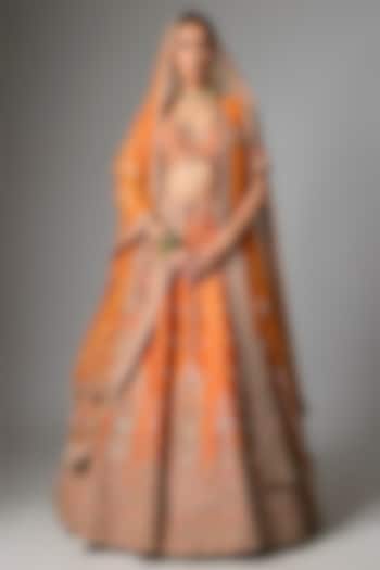 Rust Raw Silk Bridal Lehenga Set by Kalighata at Pernia's Pop Up Shop