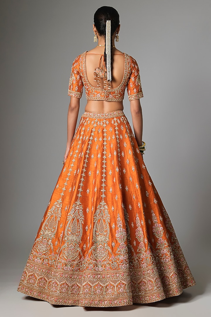 Rust Raw Silk Bridal Lehenga Set by Kalighata at Pernia's Pop Up Shop
