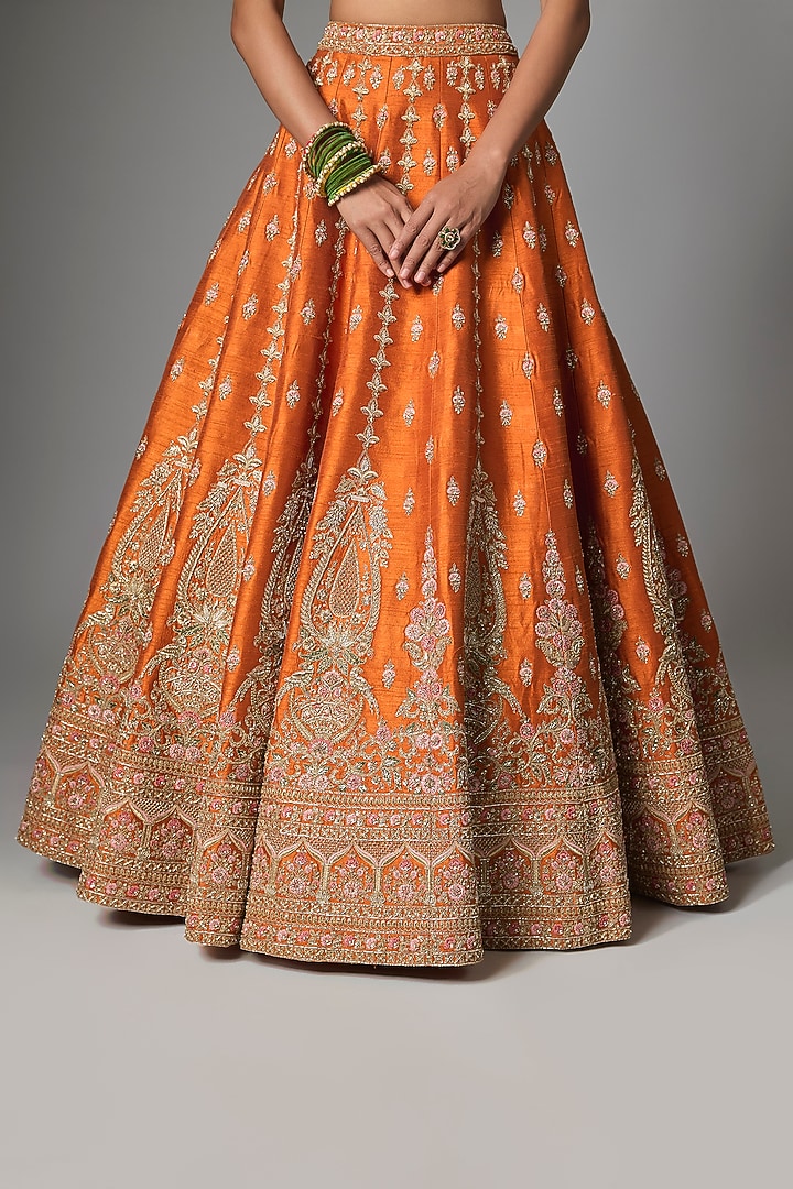 Rust Raw Silk Bridal Lehenga Set by Kalighata at Pernia's Pop Up Shop