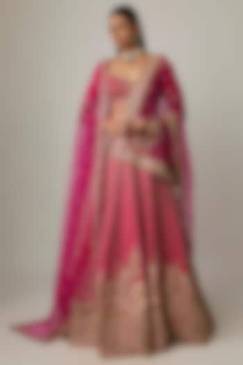 Rani Pink Raw Silk Bridal Lehenga Set by Kalighata at Pernia's Pop Up Shop