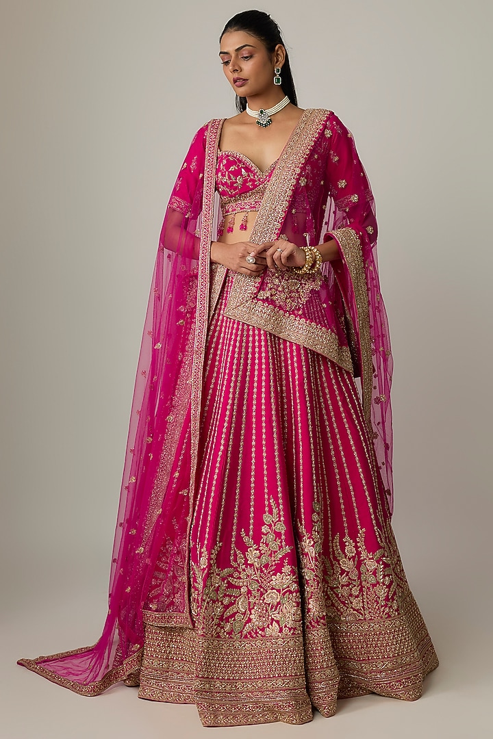 Rani Pink Raw Silk Bridal Lehenga Set by Kalighata at Pernia's Pop Up Shop