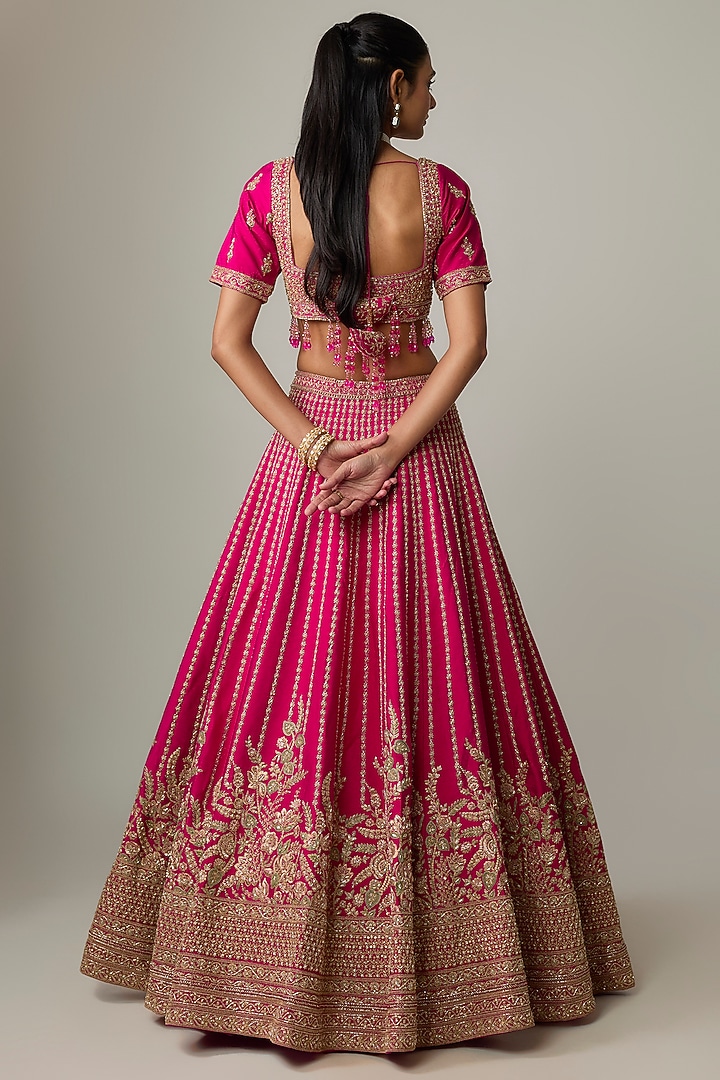 Rani Pink Raw Silk Bridal Lehenga Set by Kalighata at Pernia's Pop Up Shop