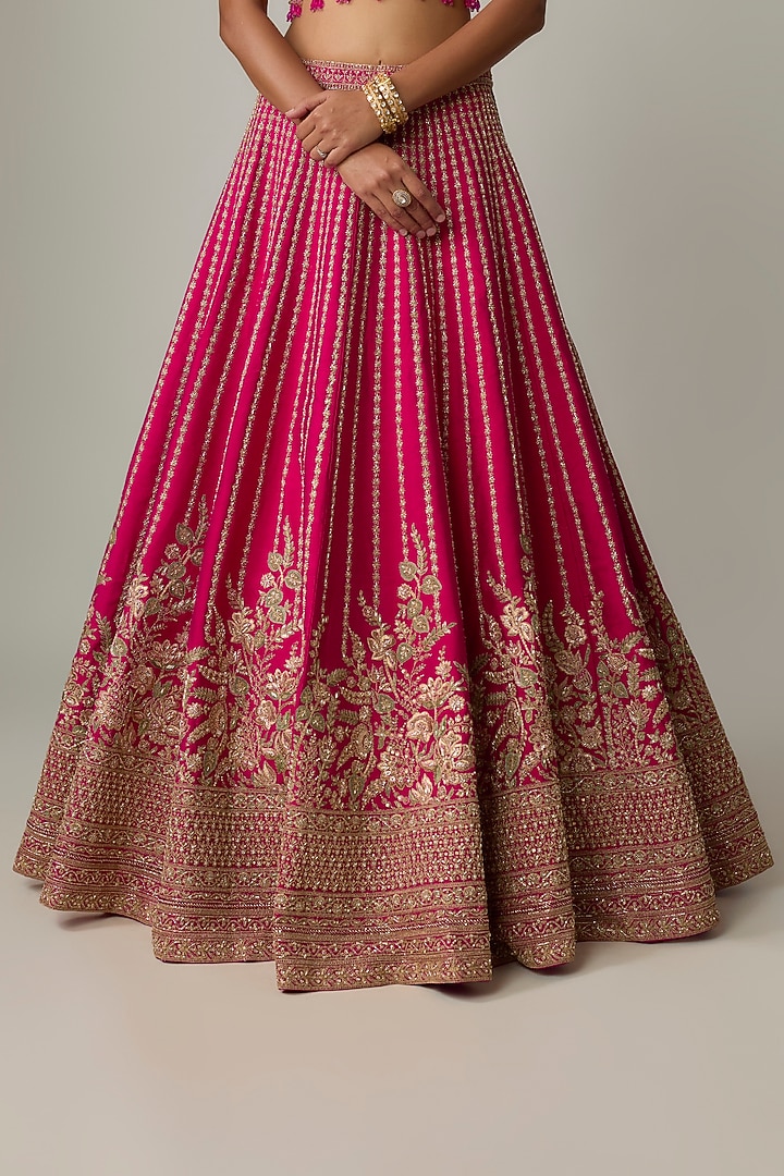 Rani Pink Raw Silk Bridal Lehenga Set by Kalighata at Pernia's Pop Up Shop