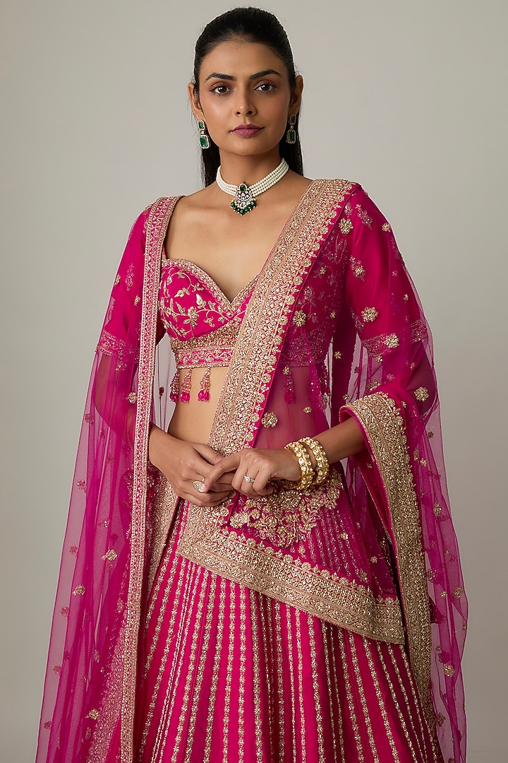 Rani Pink Raw Silk Bridal Lehenga Set by Kalighata at Pernia's Pop Up Shop