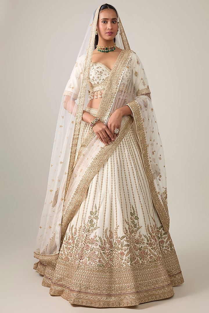 Ivory Raw Silk Bridal Lehenga Set by Kalighata at Pernia's Pop Up Shop