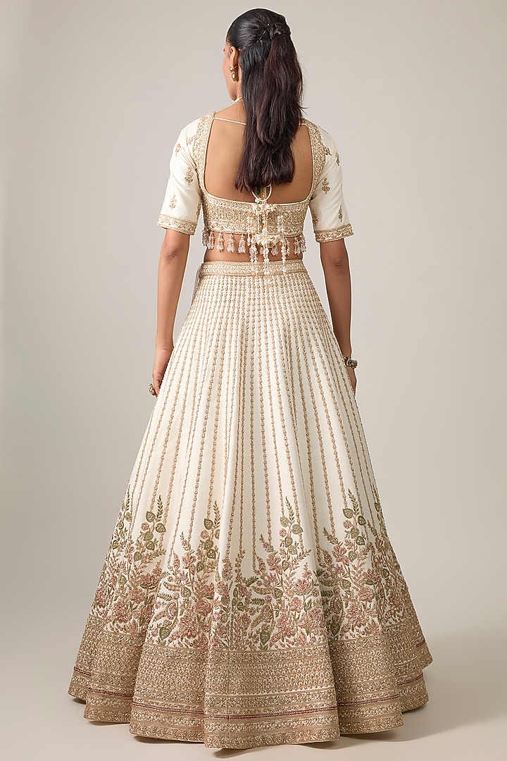 Ivory Raw Silk Bridal Lehenga Set by Kalighata at Pernia's Pop Up Shop