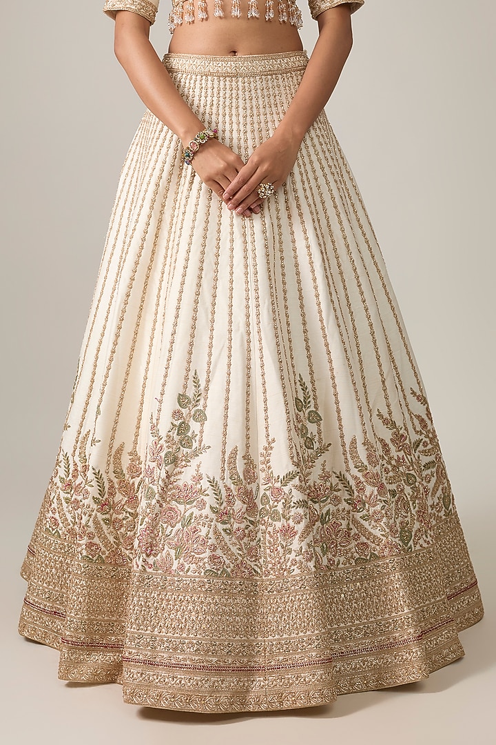 Ivory Raw Silk Bridal Lehenga Set by Kalighata at Pernia's Pop Up Shop