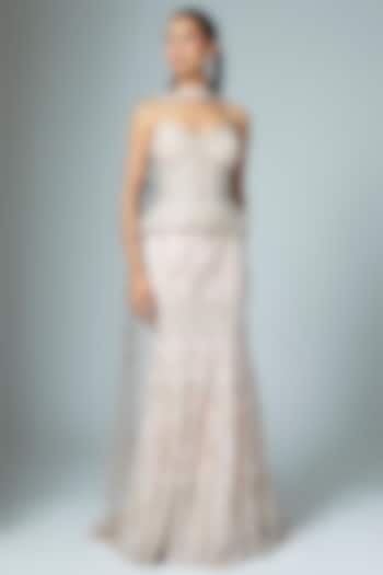 Pink Organza Embroidered Mermaid Bridal Lehenga Set by Kalighata at Pernia's Pop Up Shop