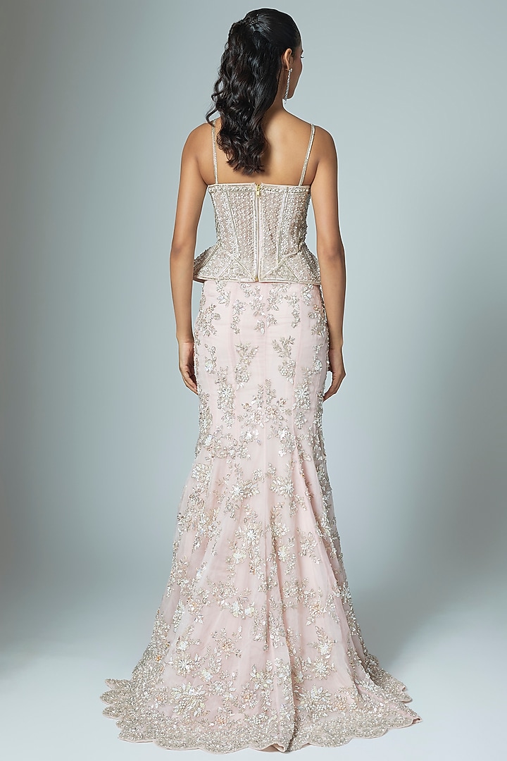 Pink Organza Embroidered Mermaid Bridal Lehenga Set by Kalighata at Pernia's Pop Up Shop
