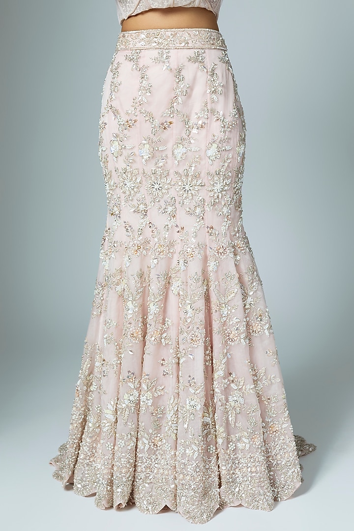 Pink Organza Embroidered Mermaid Bridal Lehenga Set by Kalighata at Pernia's Pop Up Shop