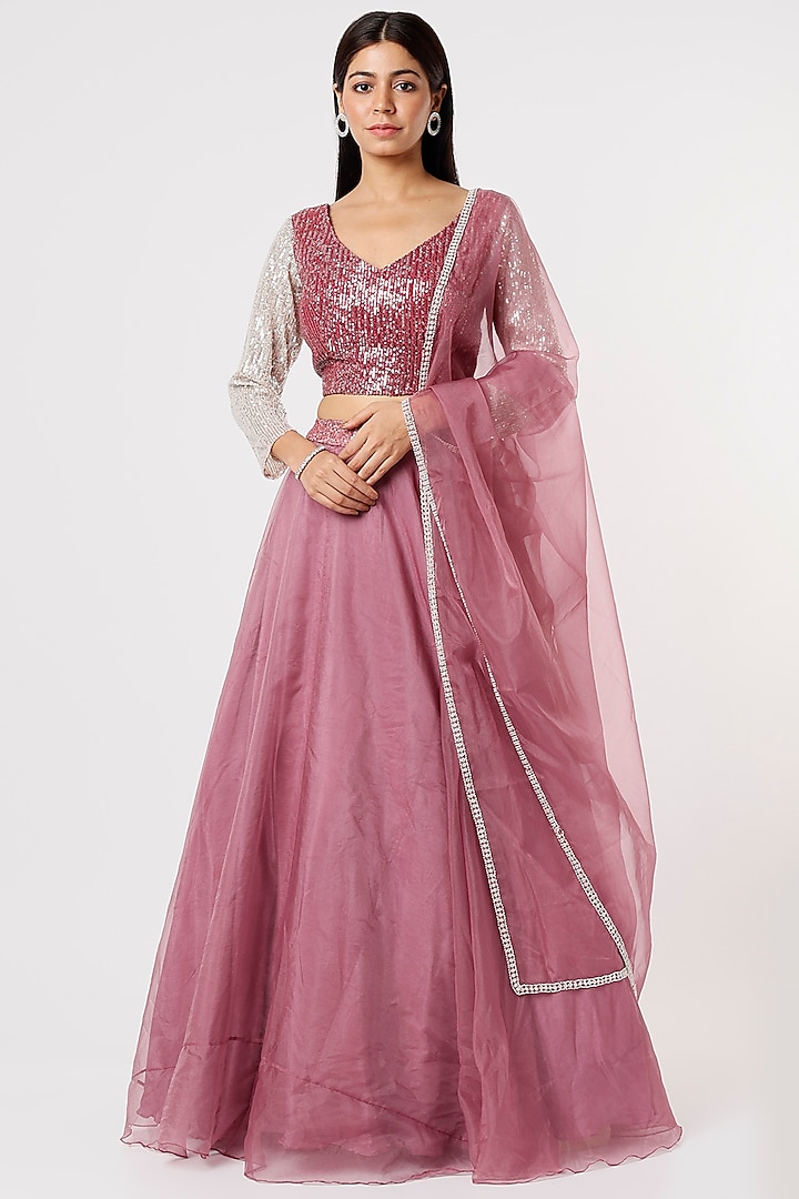 Pink Sequins Embroidered Lehenga Set by Kalighata