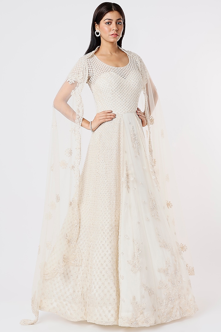 Ivory Sequins Embroidered Gown by Kalighata
