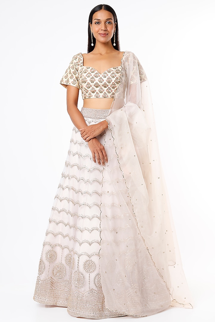 Ivory Net Wedding Lehenga Set by Kalighata at Pernia's Pop Up Shop