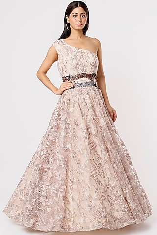 Copper Sequins Embroidered Gown by Kalighata