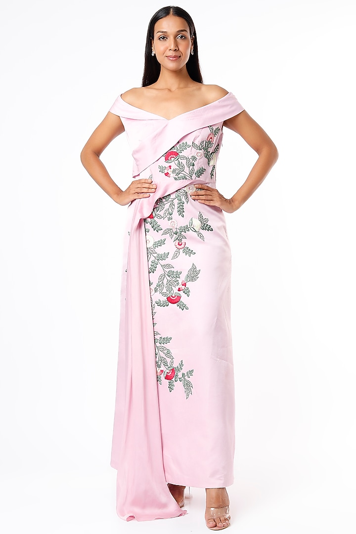 Pink Embroidered Draped Engagement Gown by Kalighata at Pernia's Pop Up Shop