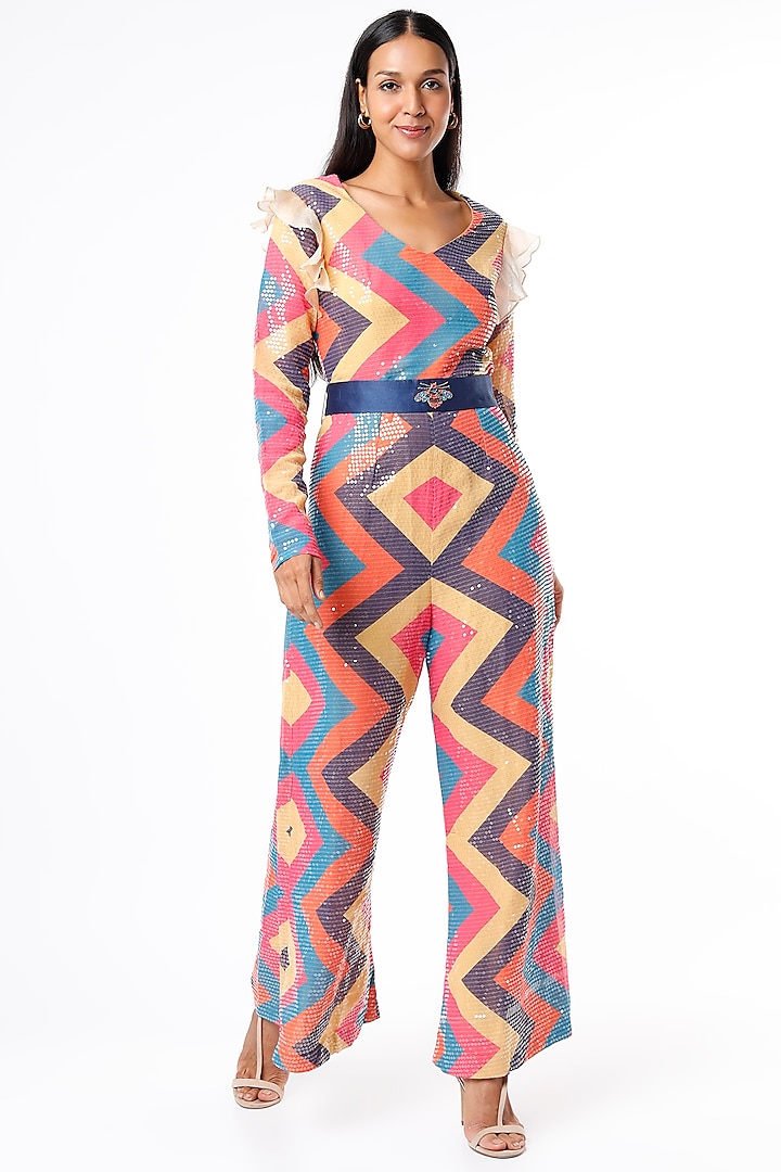 Multi-Colored Printed Jumpsuit by Kalighata