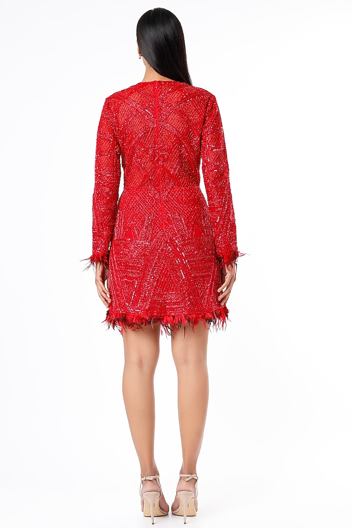 Red Net Mini Party Wear Dress by Kalighata at Pernia's Pop Up Shop