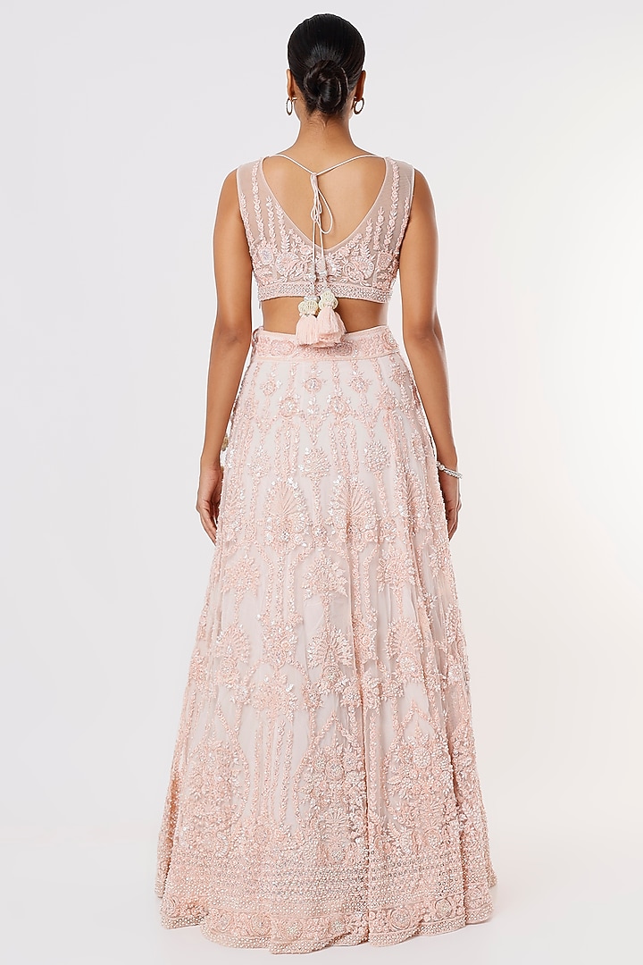 Peach Hand Embellished Wedding Lehenga set by Kalighata at Pernia's Pop Up Shop