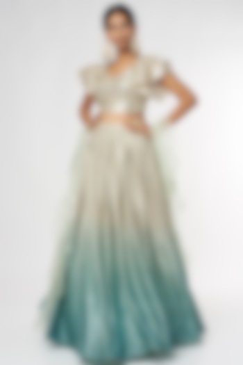 Metallic Grey Embroidered Wedding Lehenga Set by Kalighata at Pernia's Pop Up Shop