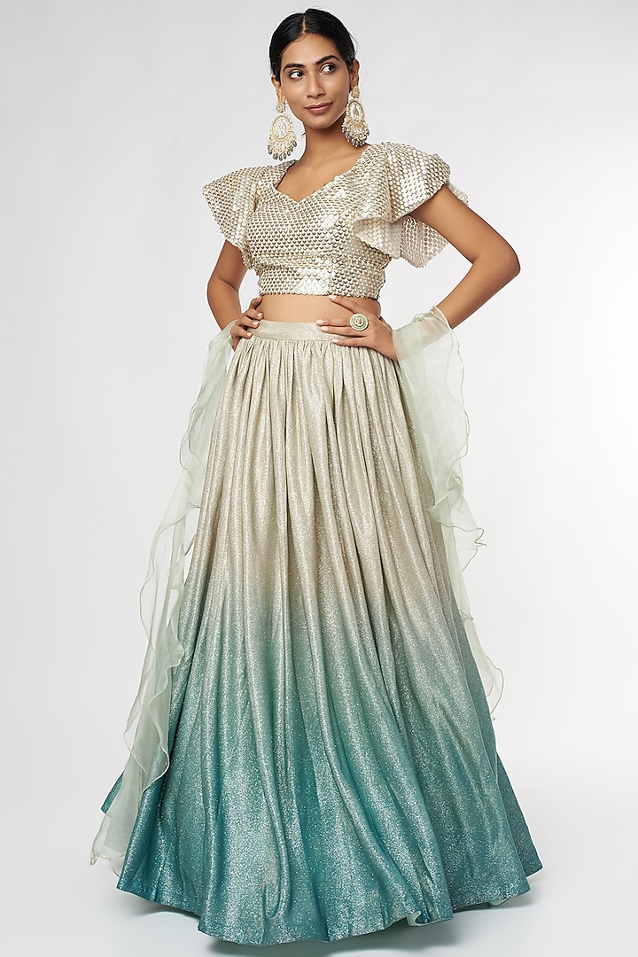 Metallic Grey Embroidered Wedding Lehenga Set by Kalighata at Pernia's Pop Up Shop