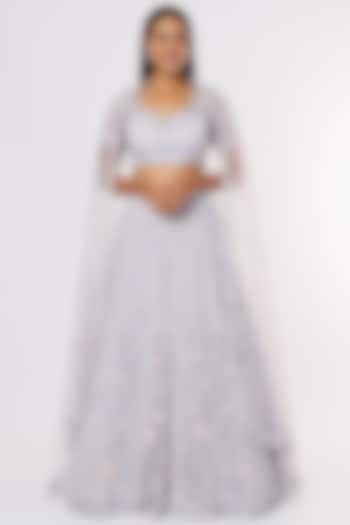 Grey Organza Embellished Bridal Lehenga Set by Kalighata at Pernia's Pop Up Shop