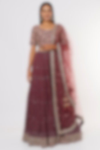 Brown Chikankari Embroidered Wedding Lehenga Set by Kalighata at Pernia's Pop Up Shop