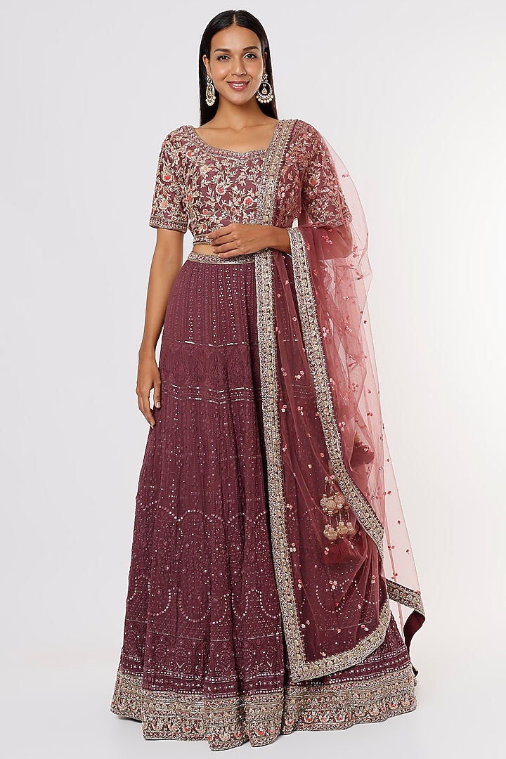 Brown Chikankari Embroidered Wedding Lehenga Set by Kalighata at Pernia's Pop Up Shop