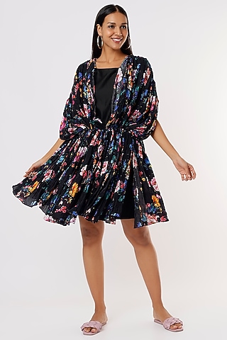 Black Printed Kaftan Dress by Kalighata