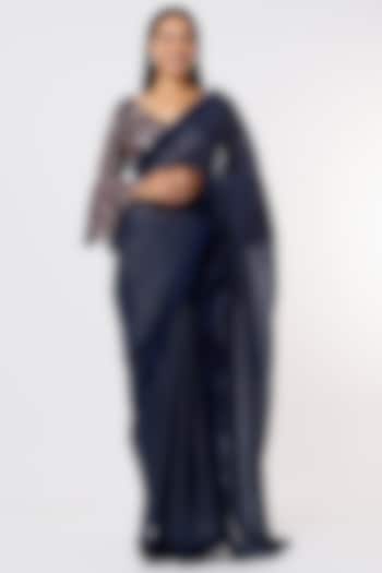 Navy Blue Embellished Party Wear Saree Set by Kalighata at Pernia's Pop Up Shop