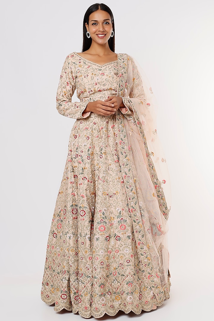 Peach Hand Embellished Wedding Lehenga Set by Kalighata at Pernia's Pop Up Shop