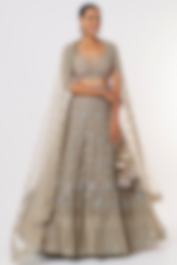 Dusty Grey Net Embellished Wedding Lehenga Set by Kalighata at Pernia's Pop Up Shop