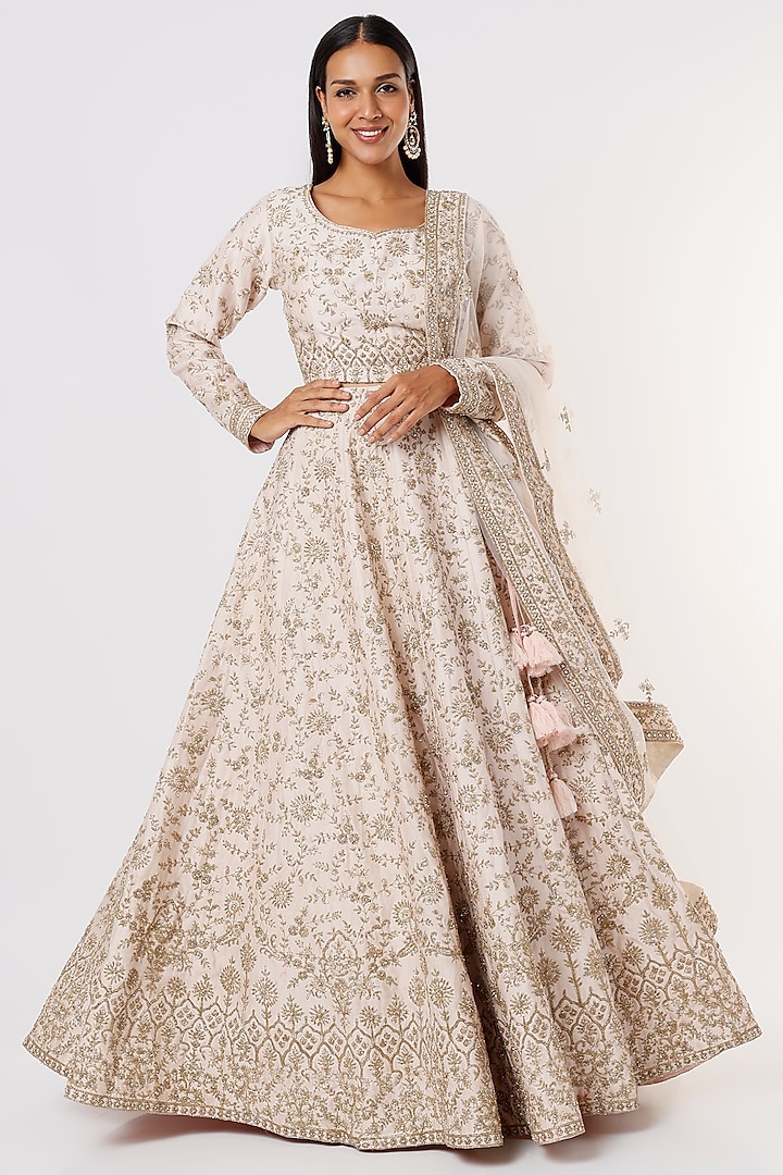 Peach Aari Embroidered Gown by Kalighata