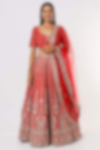 Red Zardosi Embellished Bridal Lehenga Set by Kalighata at Pernia's Pop Up Shop
