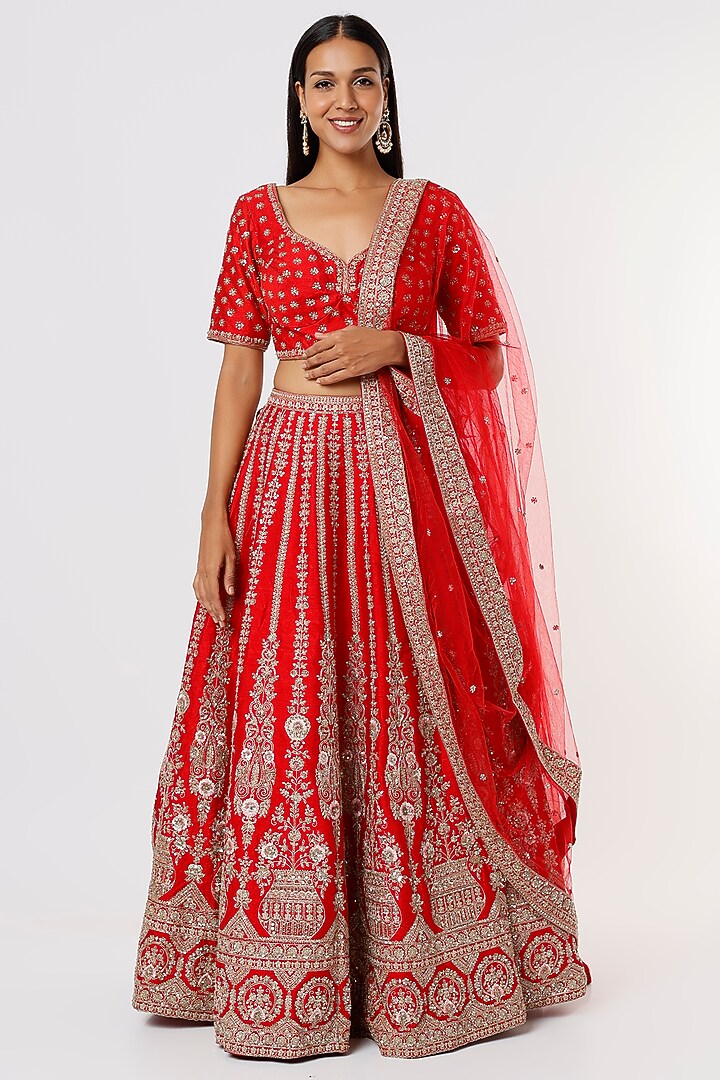 Red Zardosi Embellished Bridal Lehenga Set by Kalighata at Pernia's Pop Up Shop