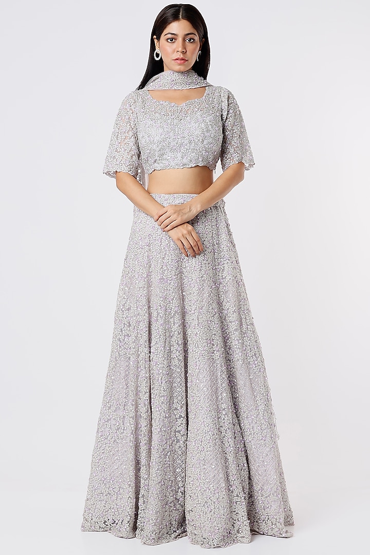 Lilac Cutdana Embroidered Wedding Lehenga Set by Kalighata at Pernia's Pop Up Shop