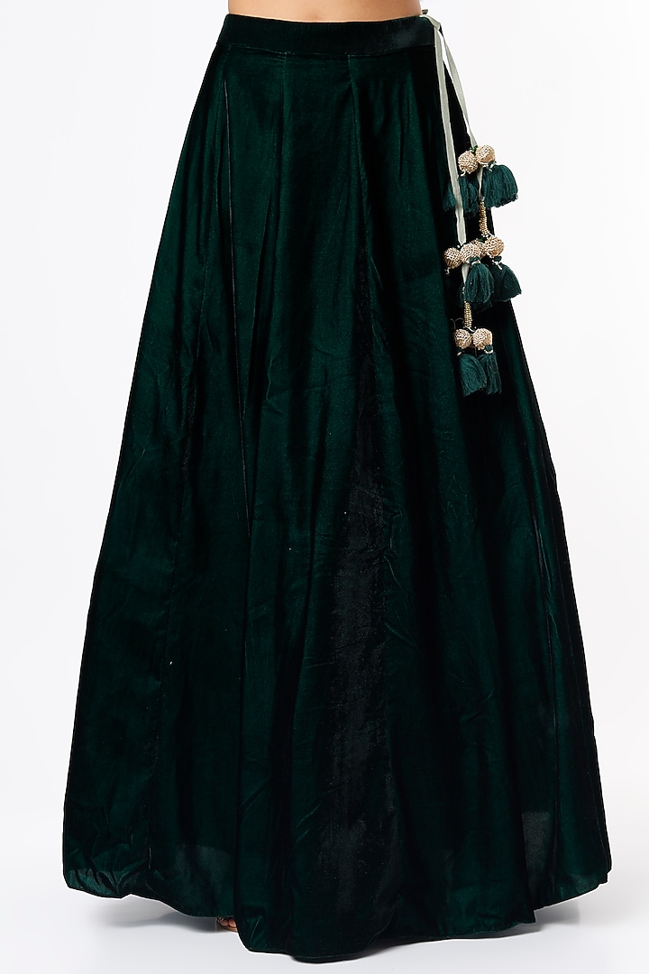 Bottle Green Velvet Wedding Lehenga Set by Kalighata at Pernia's Pop Up Shop