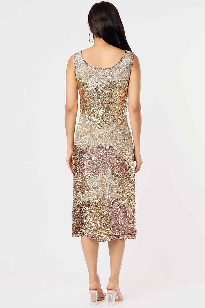 Gold Sequins Embroidered Midi Party Wear Dress by Kalighata at Pernia's Pop Up Shop