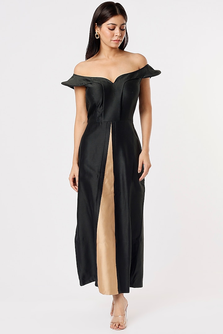 Black Off-Shoulder Maxi Dress by Kalighata