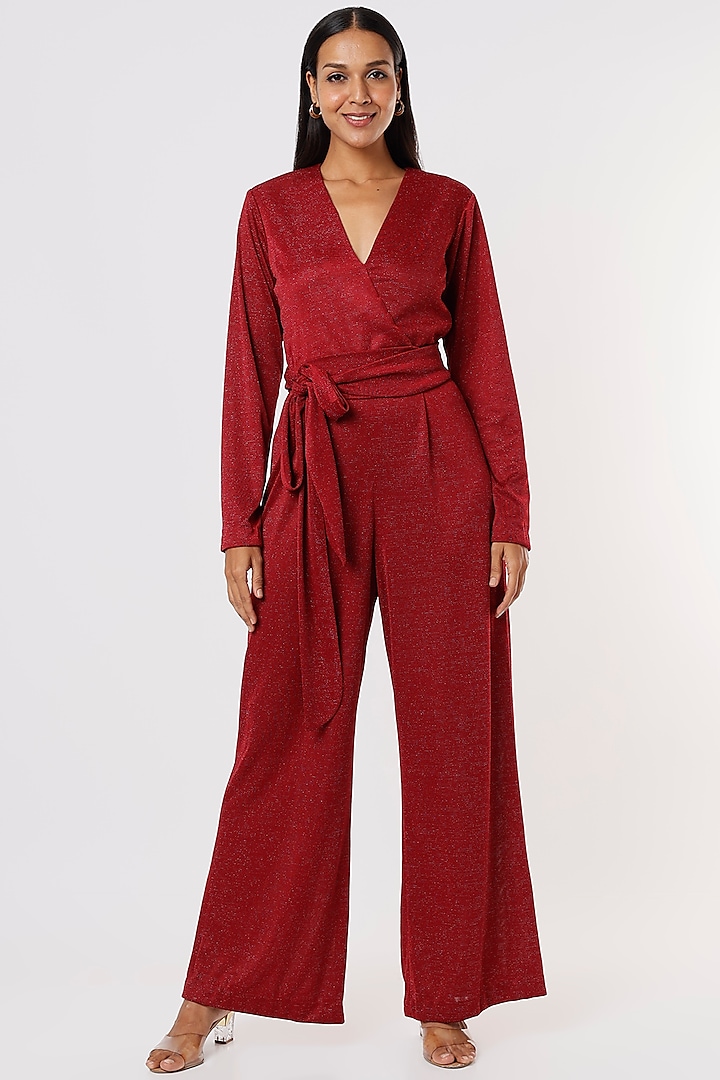 Red Sequins Jumpsuit by Kalighata