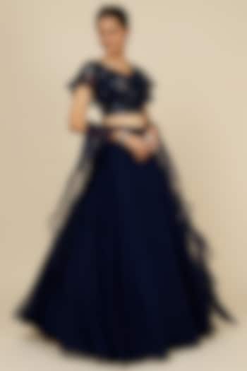 Navy Blue Tissue Organza Wedding Lehenga Set by Kalighata at Pernia's Pop Up Shop