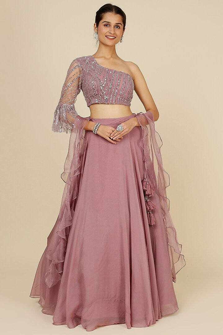 Lilac Tissue Organza Wedding Lehenga Set by Kalighata at Pernia's Pop Up Shop