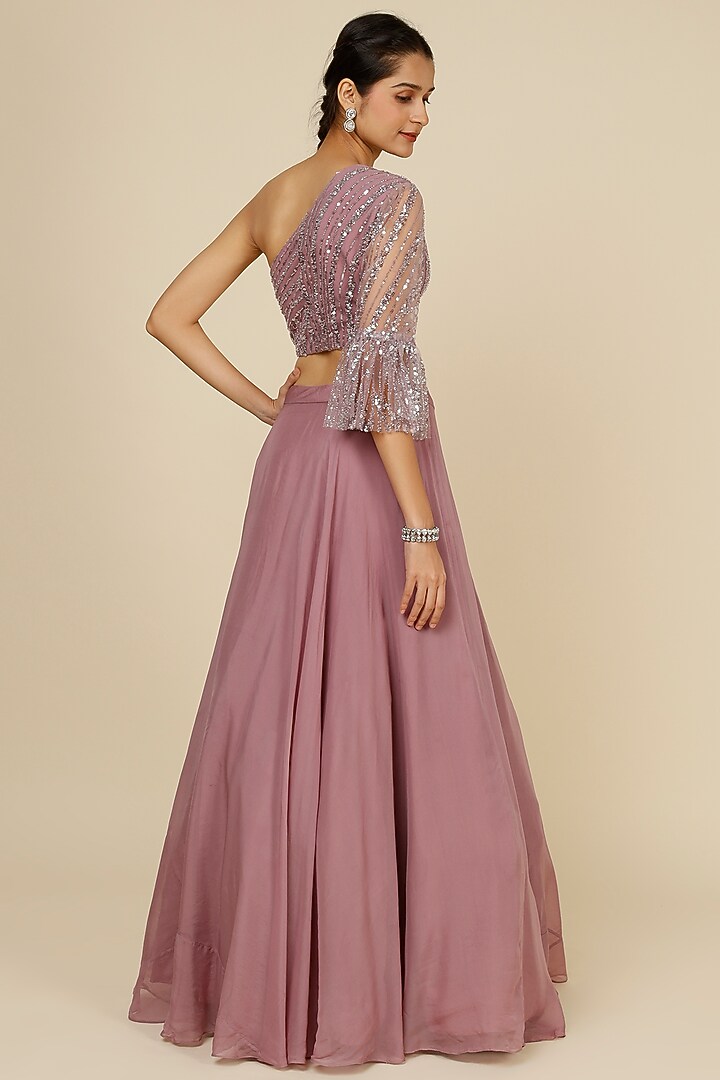 Lilac Tissue Organza Wedding Lehenga Set by Kalighata at Pernia's Pop Up Shop